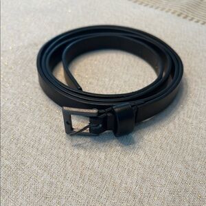 Sleek Thin Black Leather-Like Belt with Silver Buckle